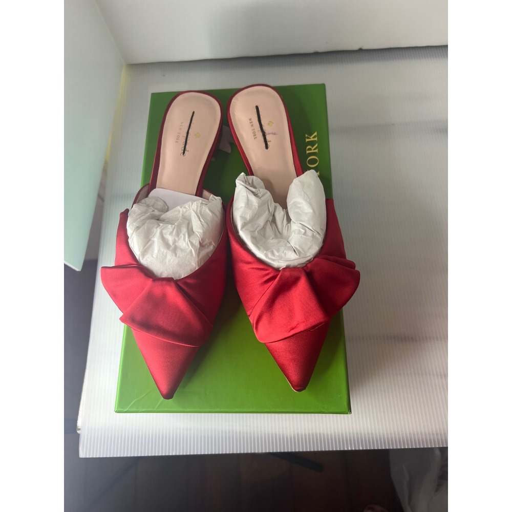 Kate Spade Faryn Red Satin Bow‎ Pointed Toe Mules Flats Size 8.5 - Picture 8 of 10